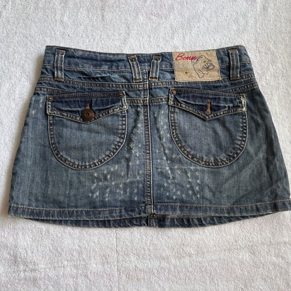 Bonn Jeans Y2K Distressed Denim Mini Skirt Medium Wash Cargo Pockets - Picture 4 of 5